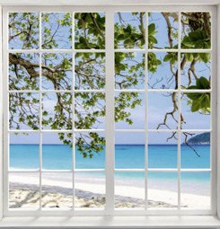 Trompe l'oeil canvas print window on the beach